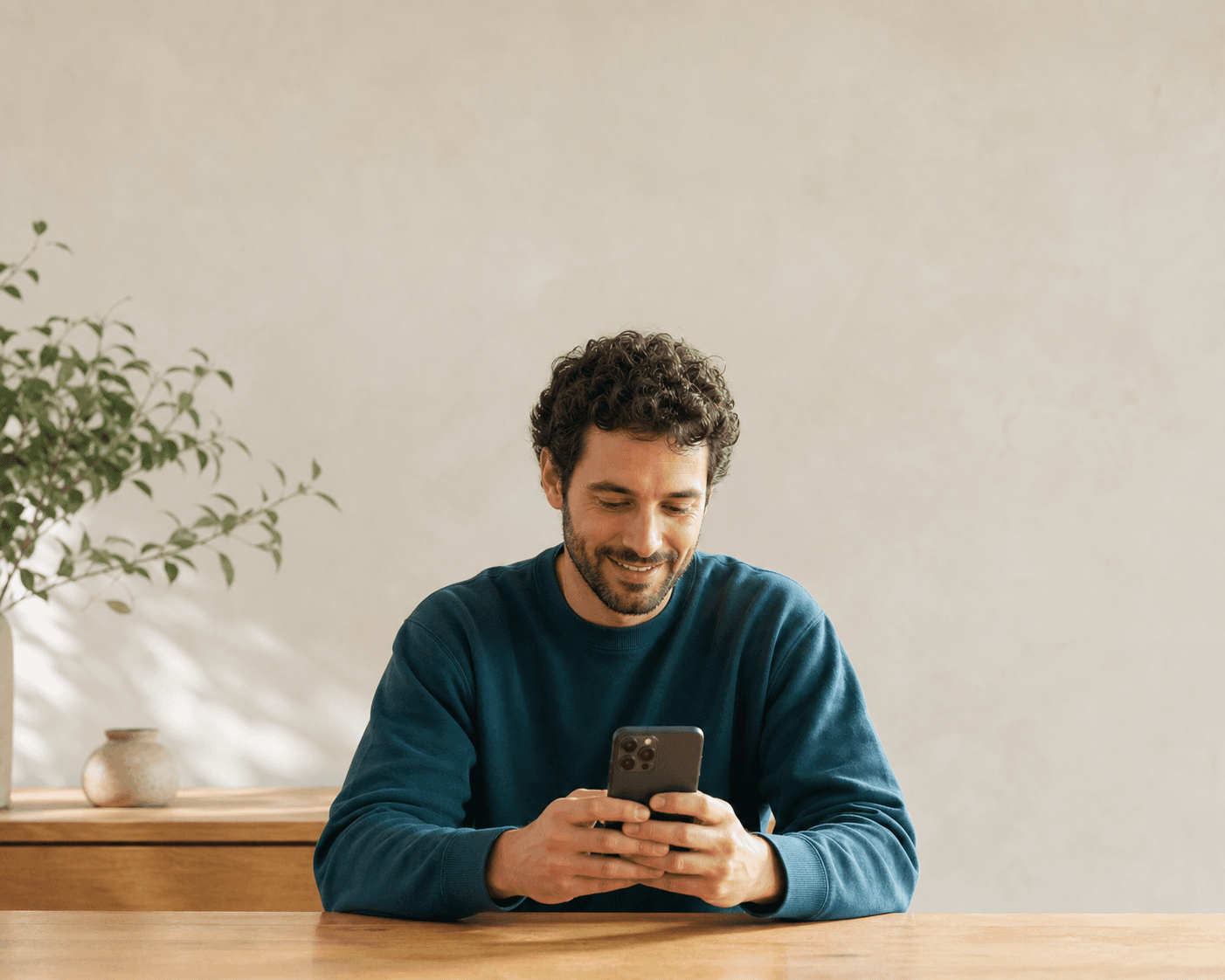 A person taking a quiet moment with their phone at home